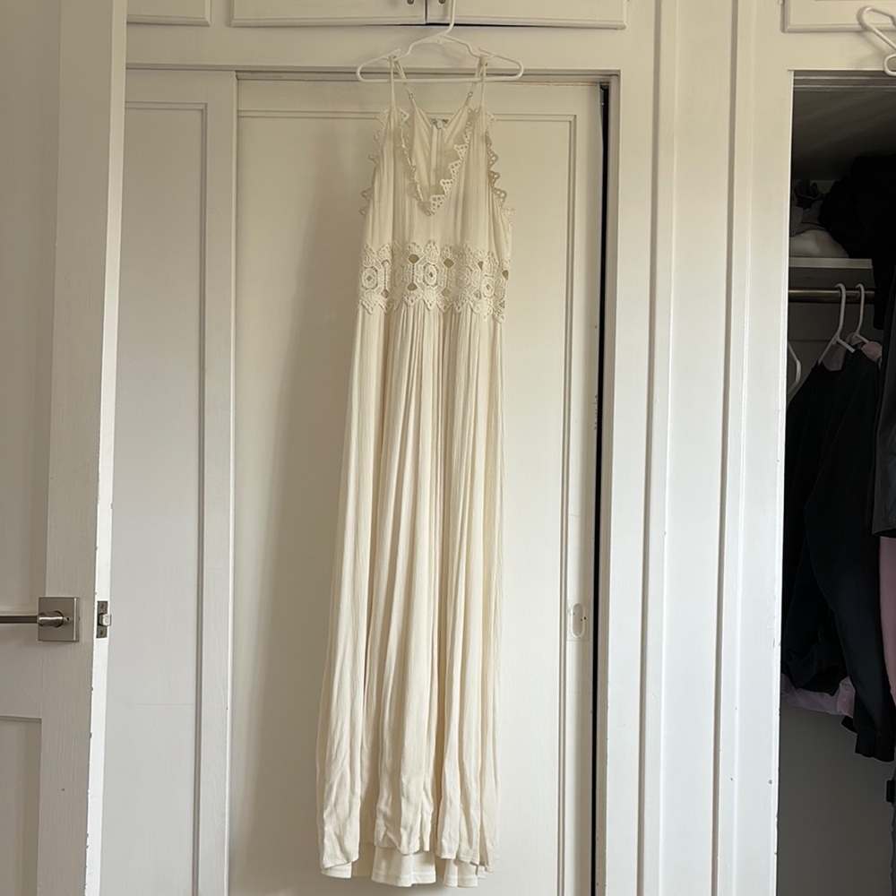 Lulu's Cream Pleated Halter Gown